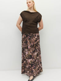 Juliette Hogan Arielle Skirt (Blush Petals Silk CDC) Soft Camelia - simple bias-cut silk skirt in an abstract floral print with elasticated waist.