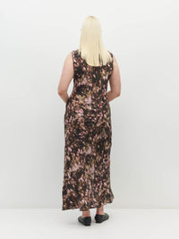Juliette Hogan Kenna Dress (Blush Petals Silk CDC) Soft Camelia - printed sleeveless slip dress with scoop neckline, full length.
