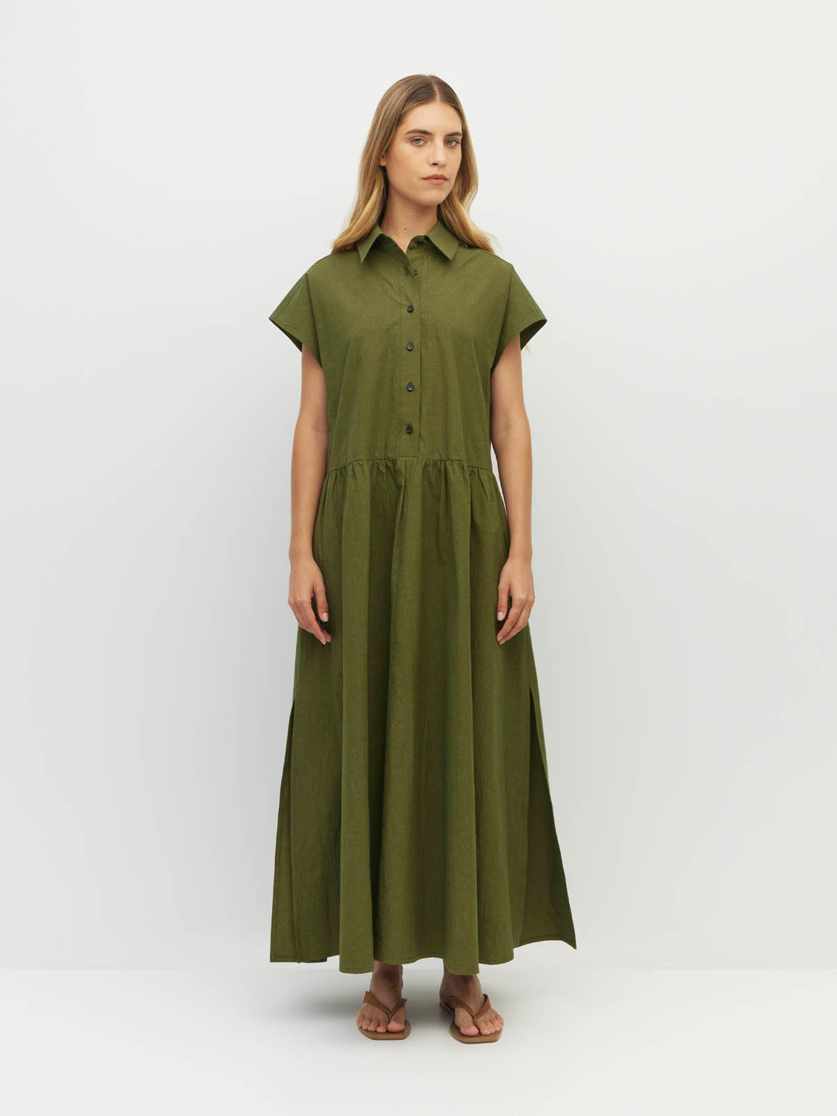 Lenni Dress (Crushed Cotton) Moss