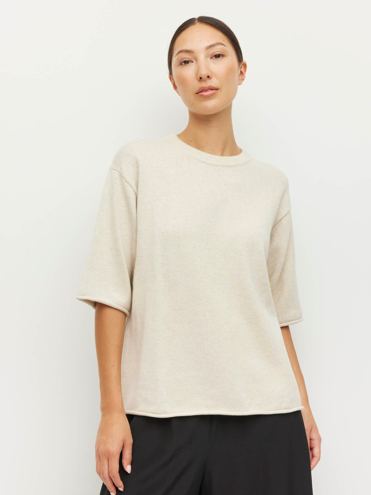 Rolled Hem T (Cotton Knit) Toast Marle