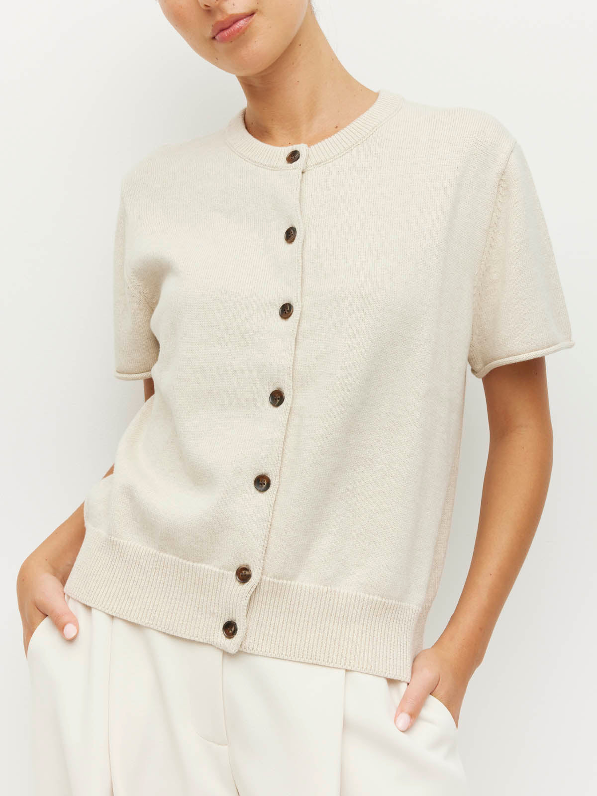 Twin T Cardi (Cotton Knit) Toast Marle