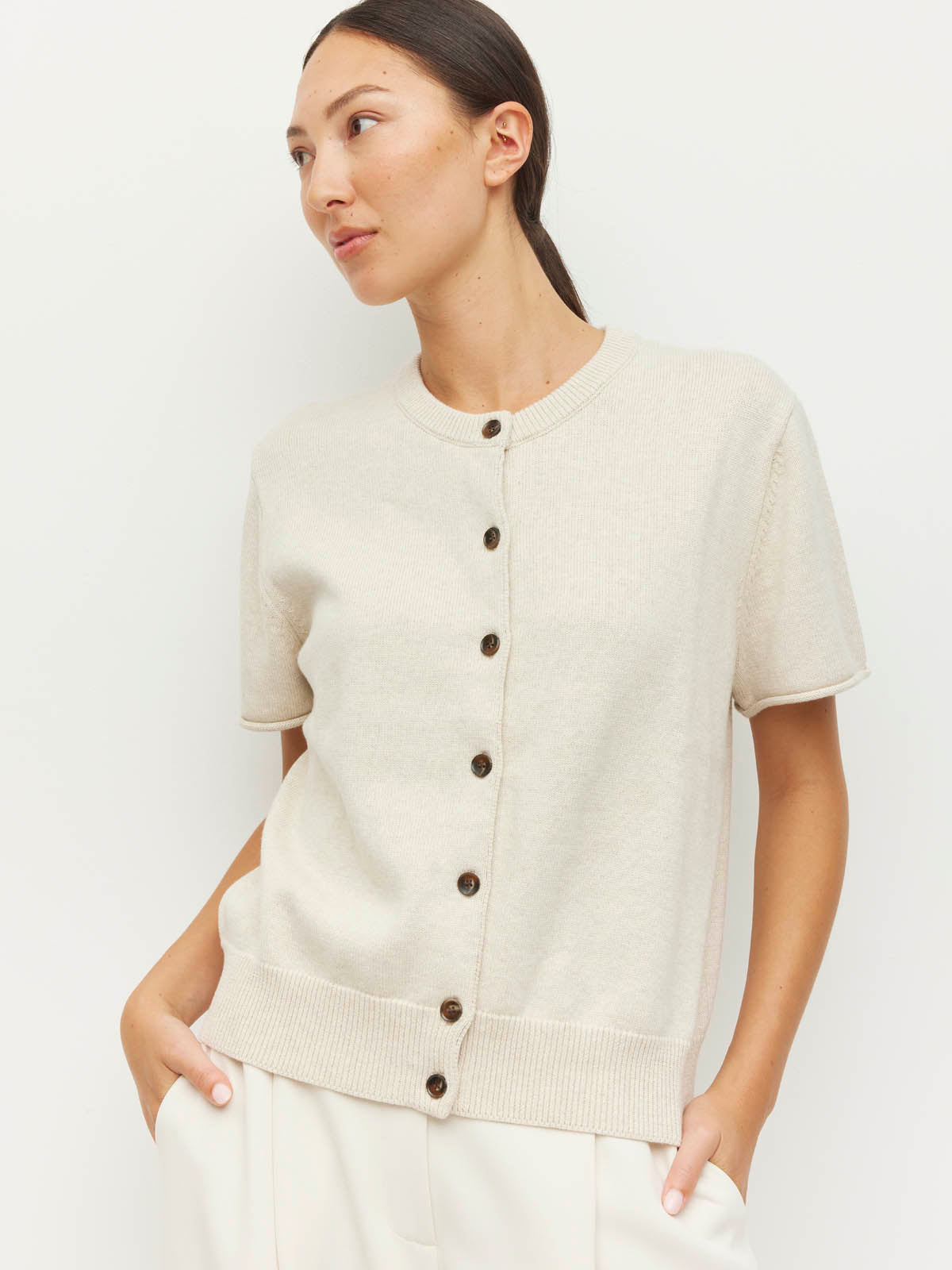 Twin T Cardi (Cotton Knit) Toast Marle
