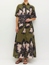 Isle Shirtdress (Grand Flora Cotton) Forest Bloom