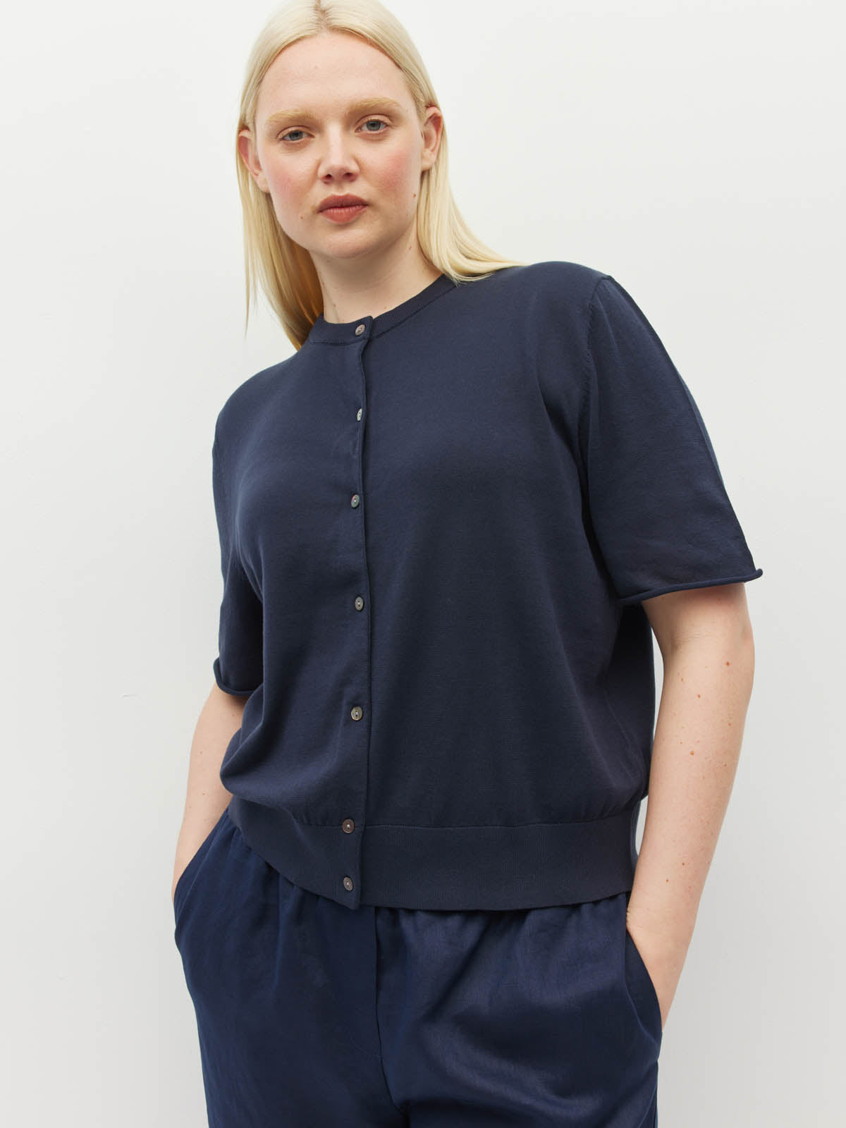 Twin T Cardi (Light Cotton Knit) Slate Blue