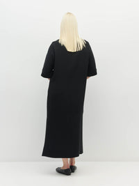 Juliette Hogan Kiko Dress (Luxe Suiting) Black - simple pullover style dress with boat neckline, kimono sleeve, and side splits to the knee - machine washable.