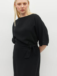 Juliette Hogan Kiko Dress (Luxe Suiting) Black - simple pullover style dress with boat neckline, kimono sleeve, and side splits to the knee - machine washable.