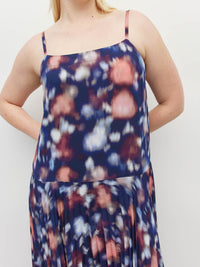 Juliette Hogan Betty Pleat Dress (Rosette Haze Crepe) Night Fall - a sleeveless printed event dress with a drop waist and dramatic pleated skirt.