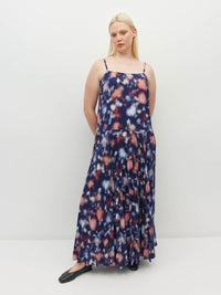 Juliette Hogan Betty Pleat Dress (Rosette Haze Crepe) Night Fall - a sleeveless printed event dress with a drop waist and dramatic pleated skirt.