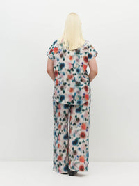 Juliette Hogan Eleanor Shirt (Rosette Haze Silk CDC) Morning Light - printed summer button-down shirt with collar and cap sleeve.