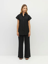 Eleanor Shirt (Soft Stripe Broderie) Black