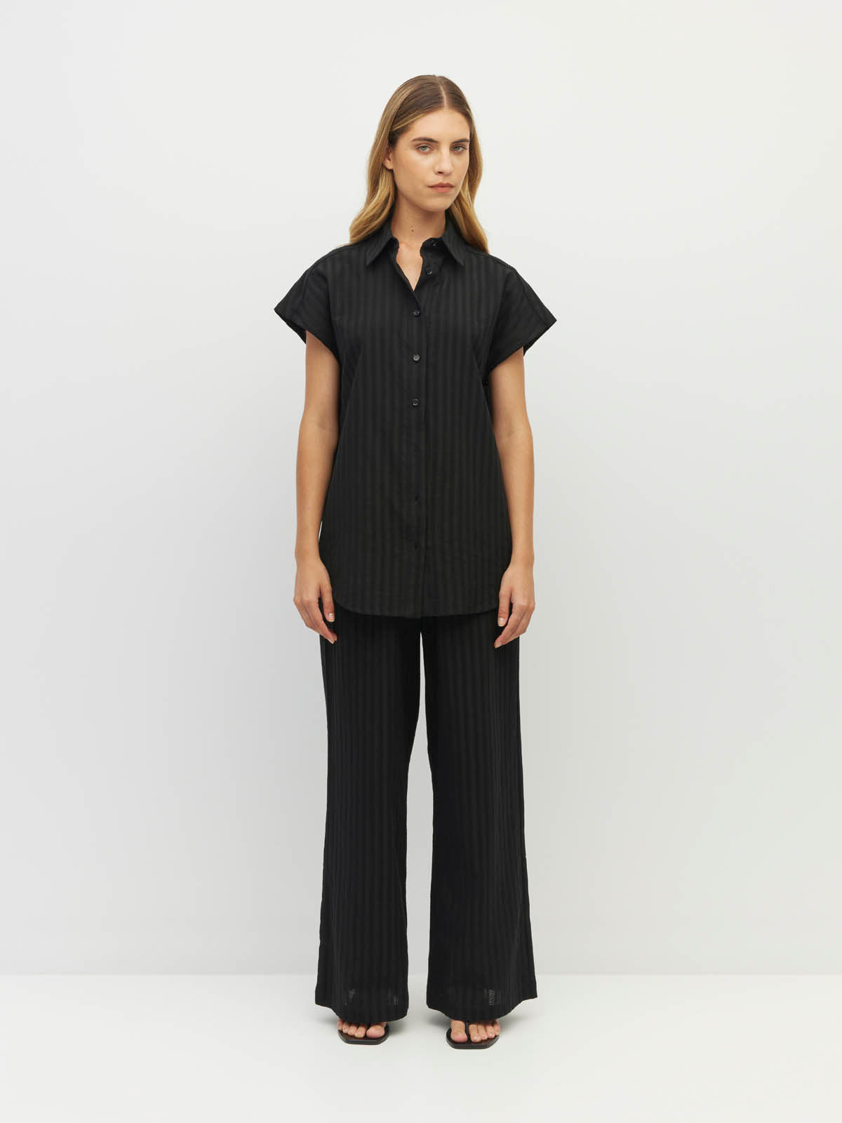 Eleanor Shirt (Soft Stripe Broderie) Black