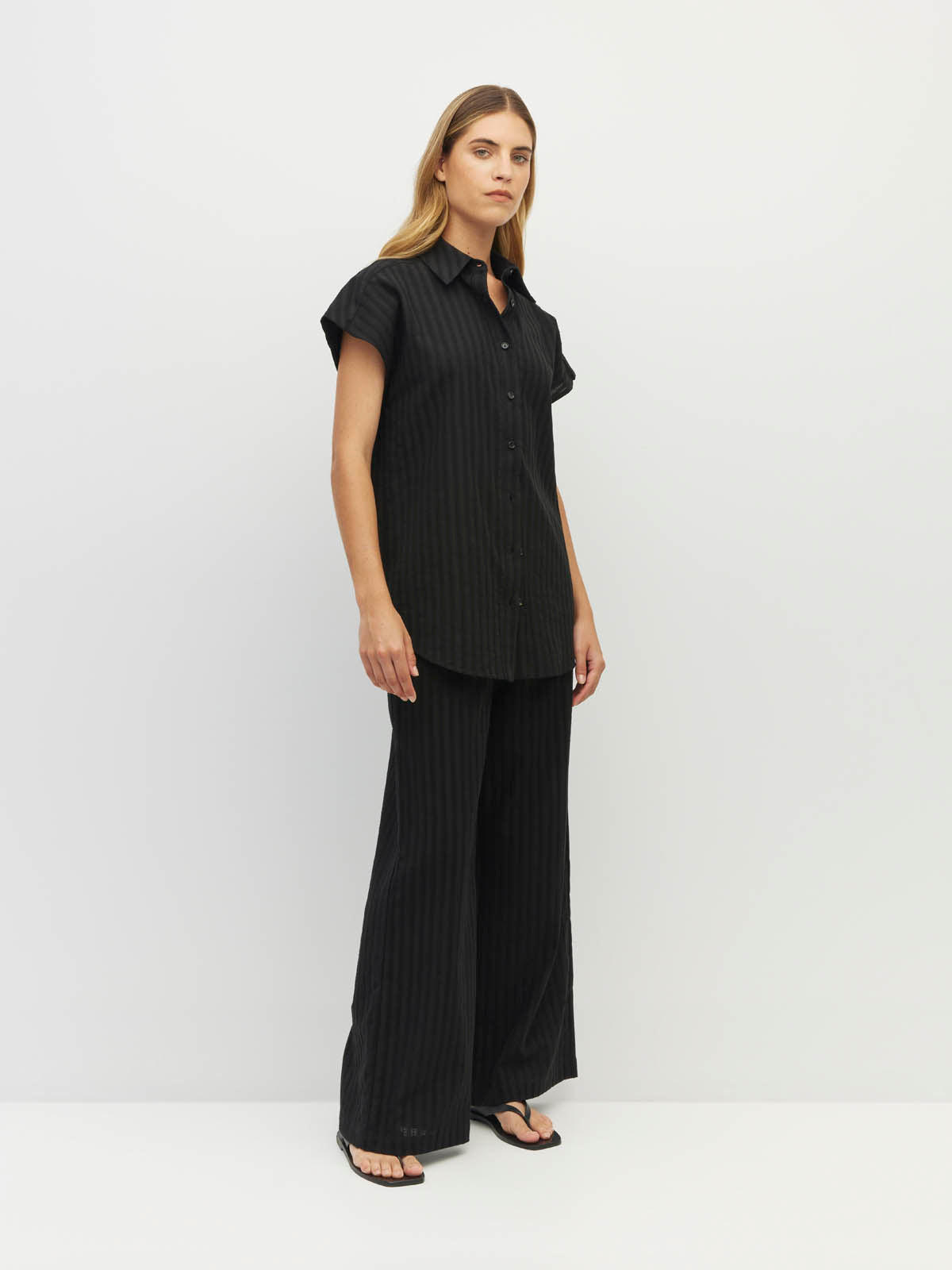Eleanor Shirt (Soft Stripe Broderie) Black