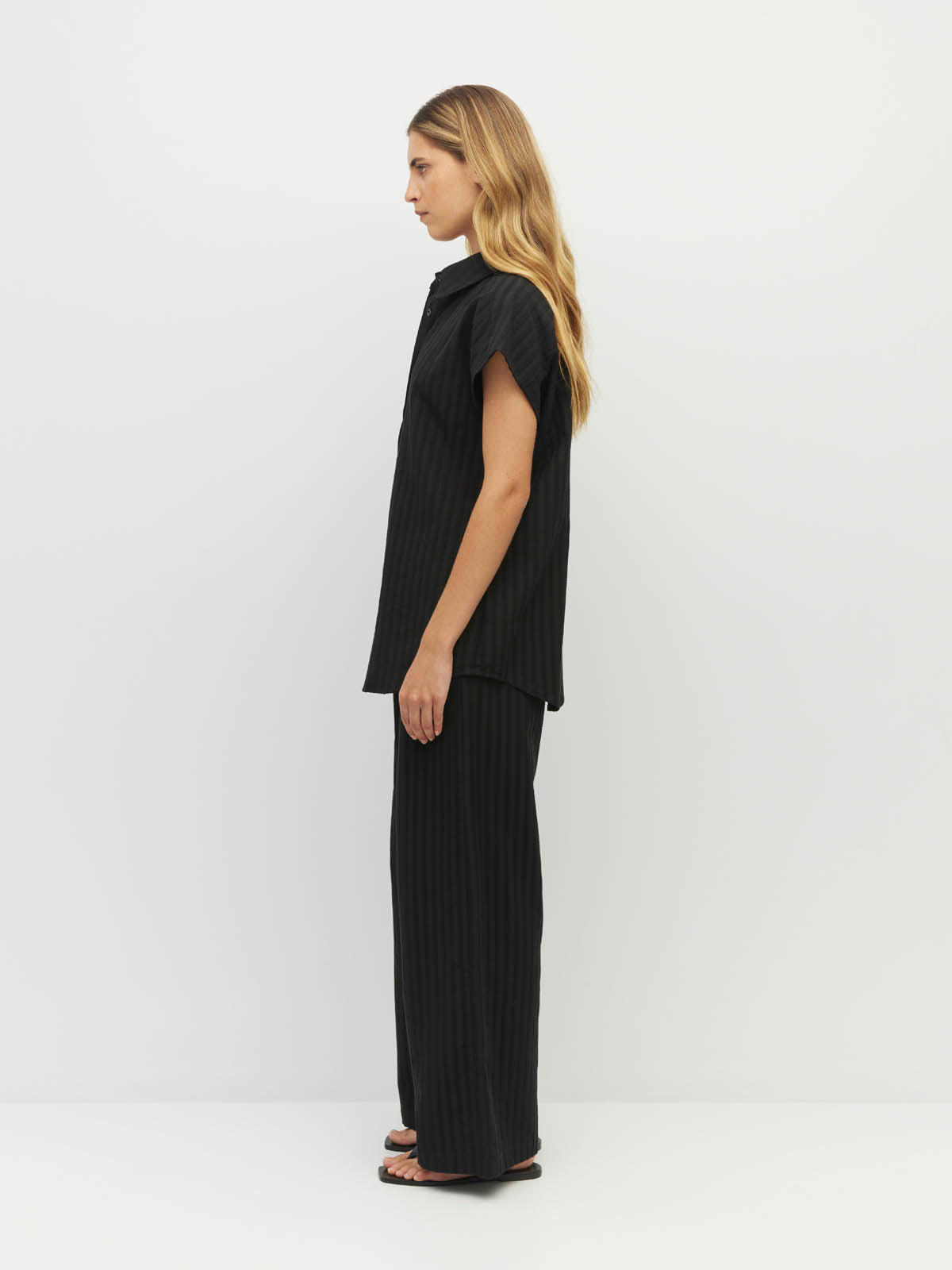 Eleanor Shirt (Soft Stripe Broderie) Black