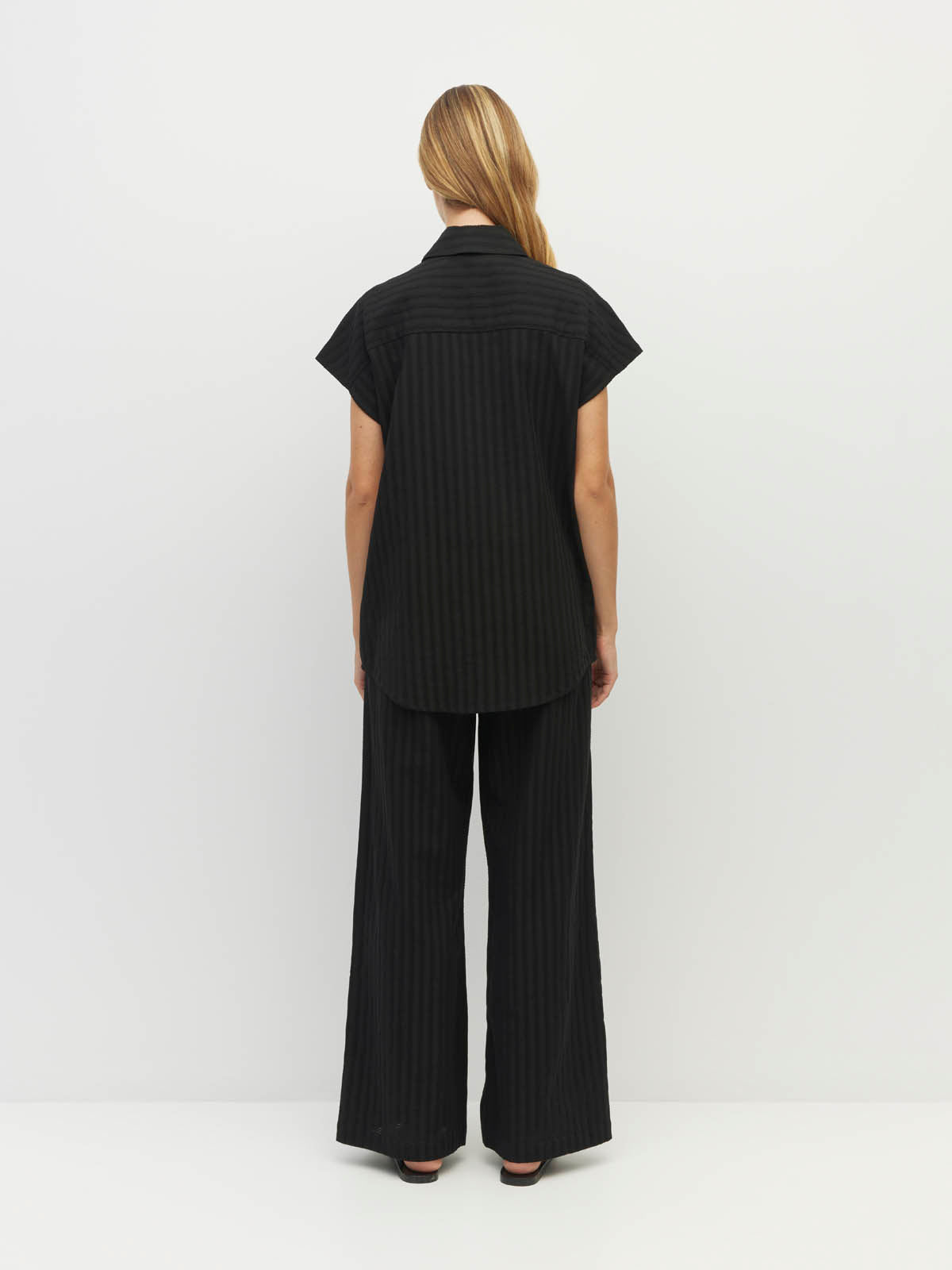 Eleanor Shirt (Soft Stripe Broderie) Black