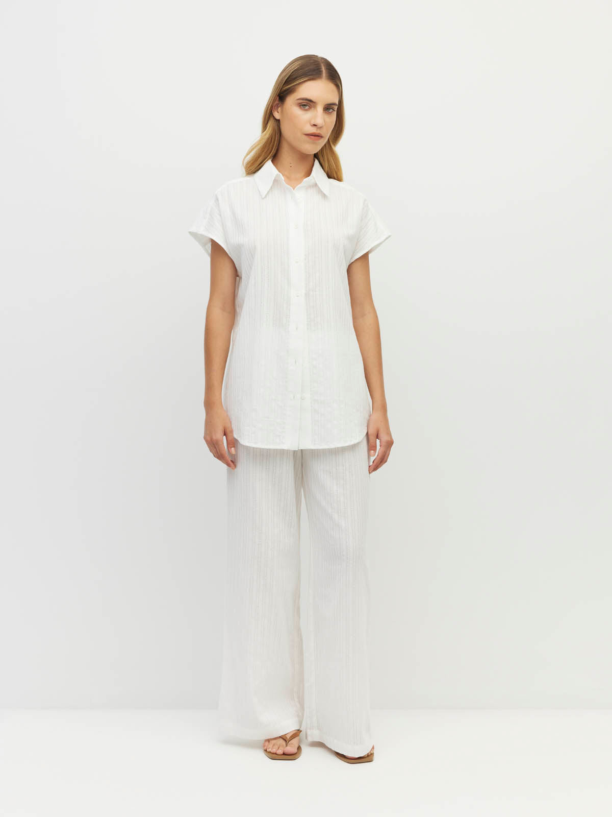 Eleanor Shirt (Soft Stripe Broderie) White