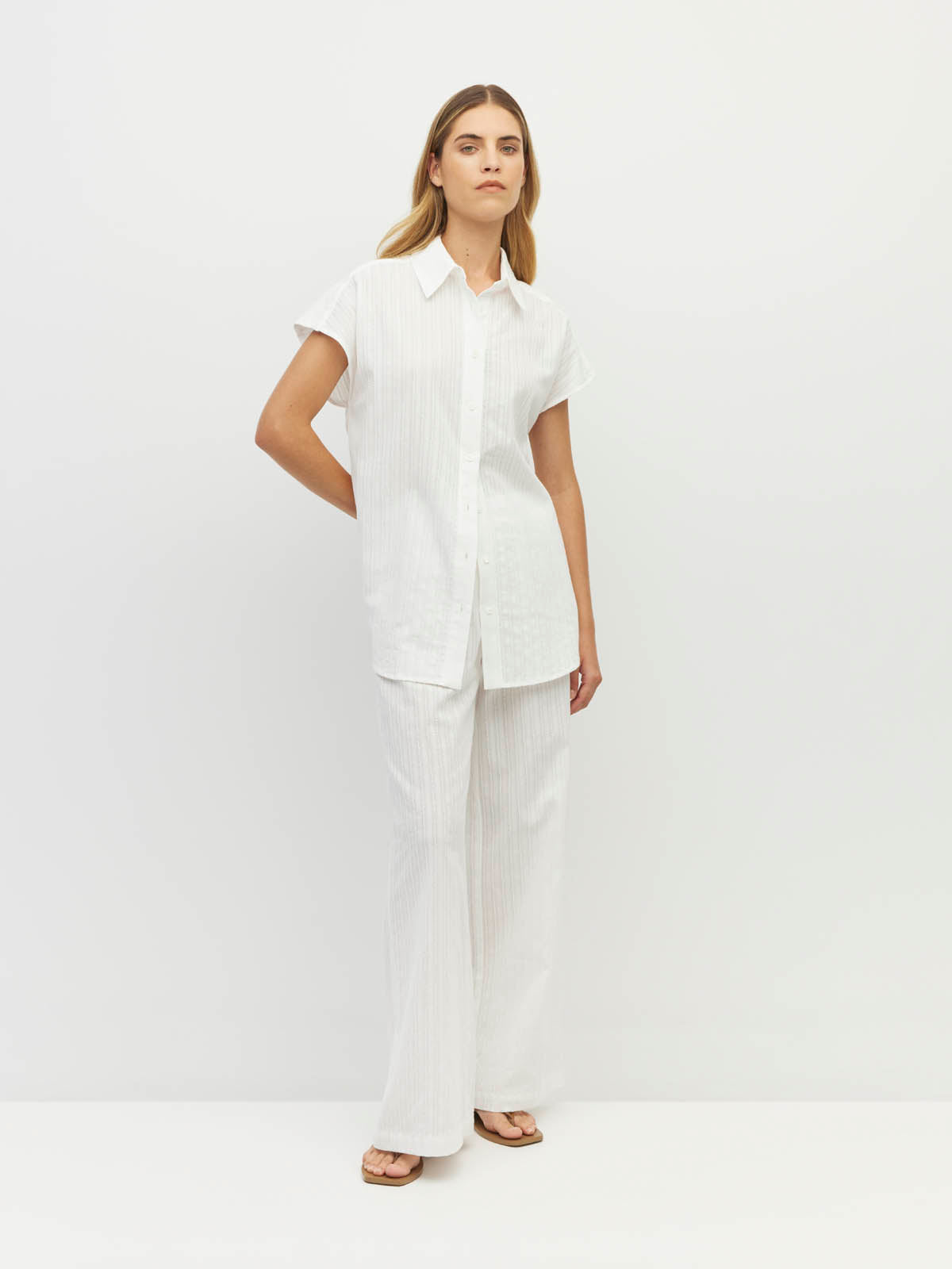 Eleanor Shirt (Soft Stripe Broderie) White