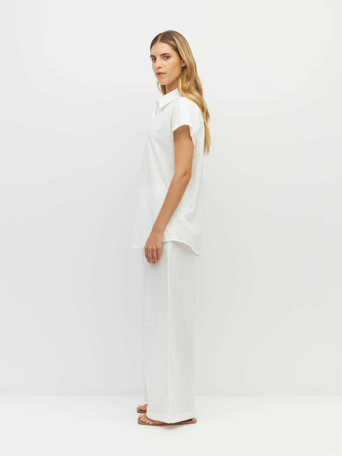 Eleanor Shirt (Soft Stripe Broderie) White