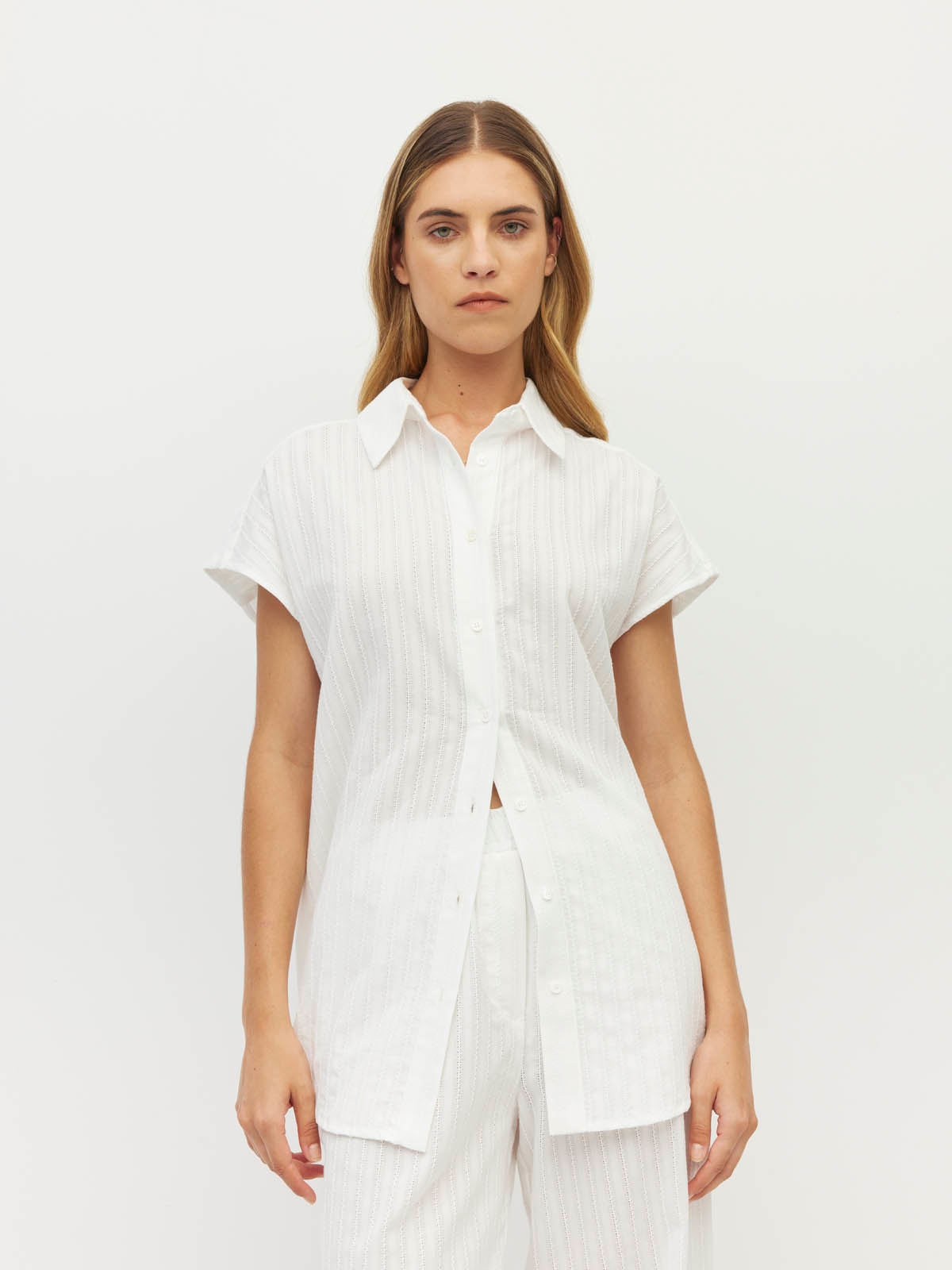 Eleanor Shirt (Soft Stripe Broderie) White