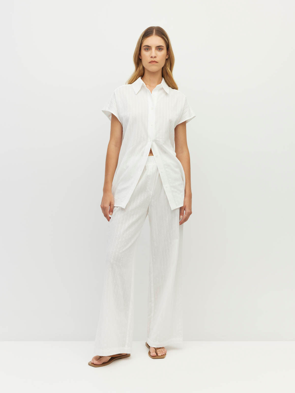 Koa Trouser (Soft Stripe Broderie) White