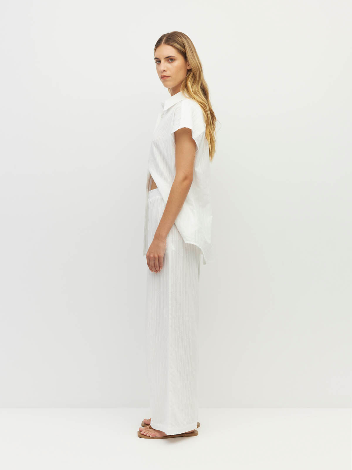 Koa Trouser (Soft Stripe Broderie) White