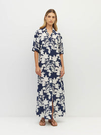 Juliette Hogan Isle Shirtdress (Shadow Floral Silk CDC) Silhouette - lightweight silk shirtdress in floral print with collar and t-shirt sleeves.