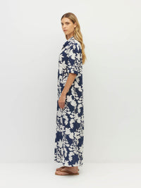 Juliette Hogan Isle Shirtdress (Shadow Floral Silk CDC) Silhouette - lightweight silk shirtdress in floral print with collar and t-shirt sleeves.