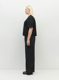 Juliette Hogan Koa Trouser (Silk CDC) Black - simple straight wide leg silk pants with elasticated waist and pockets.