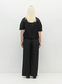 Juliette Hogan Koa Trouser (Silk CDC) Black - simple straight wide leg silk pants with elasticated waist and pockets.