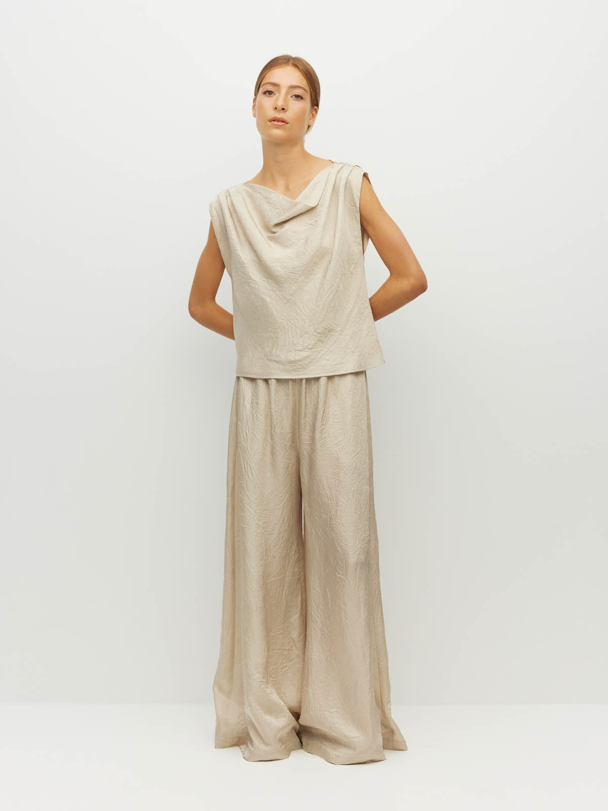Palazzo Pant (Soft Matte Satin) Champagne Crush