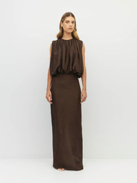 Tate Dress (Soft Matte Satin) Chocolate Crush