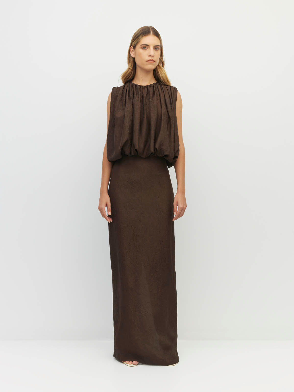 Tate Dress (Soft Matte Satin) Chocolate Crush