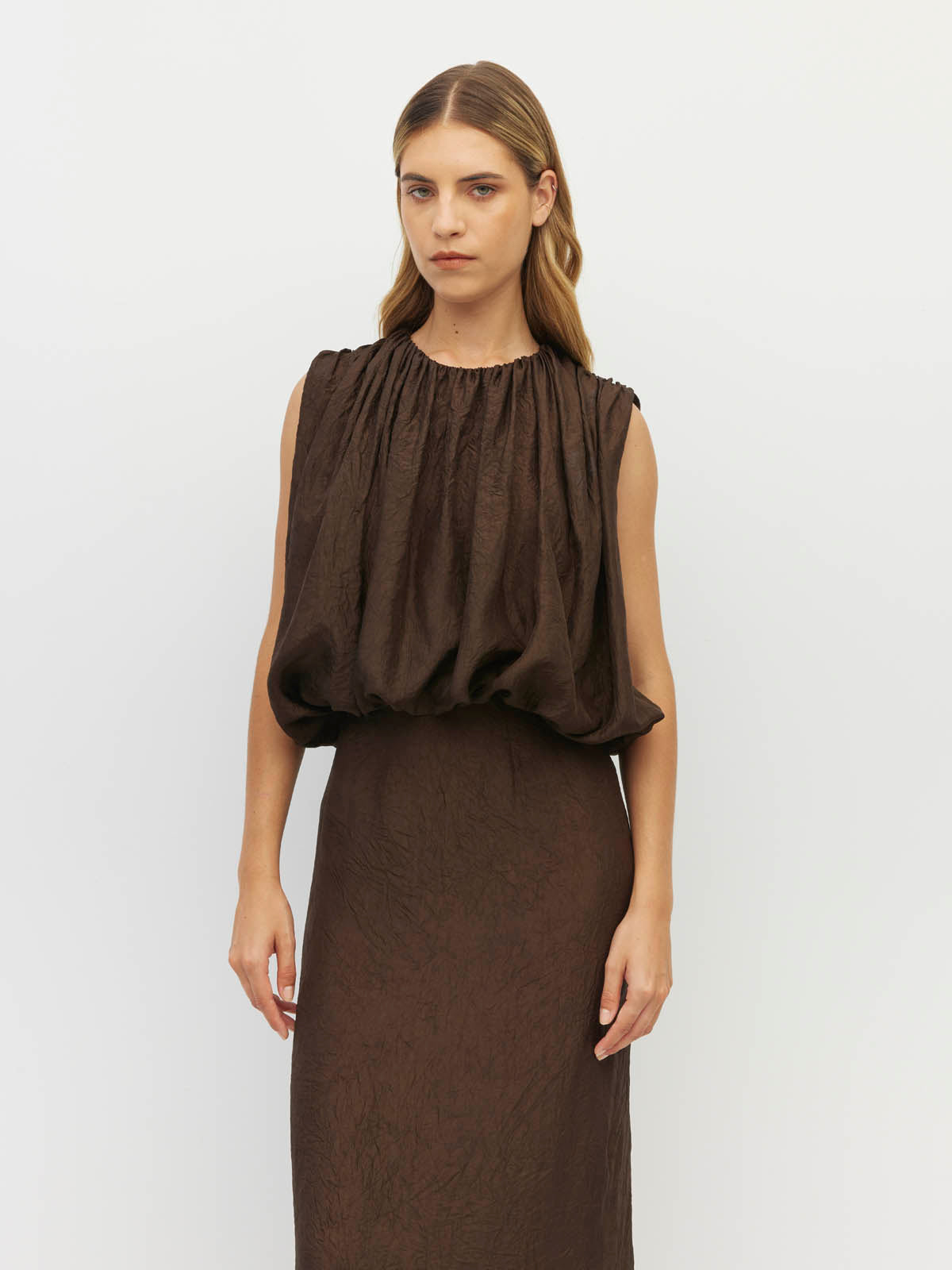 Tate Dress (Soft Matte Satin) Chocolate Crush