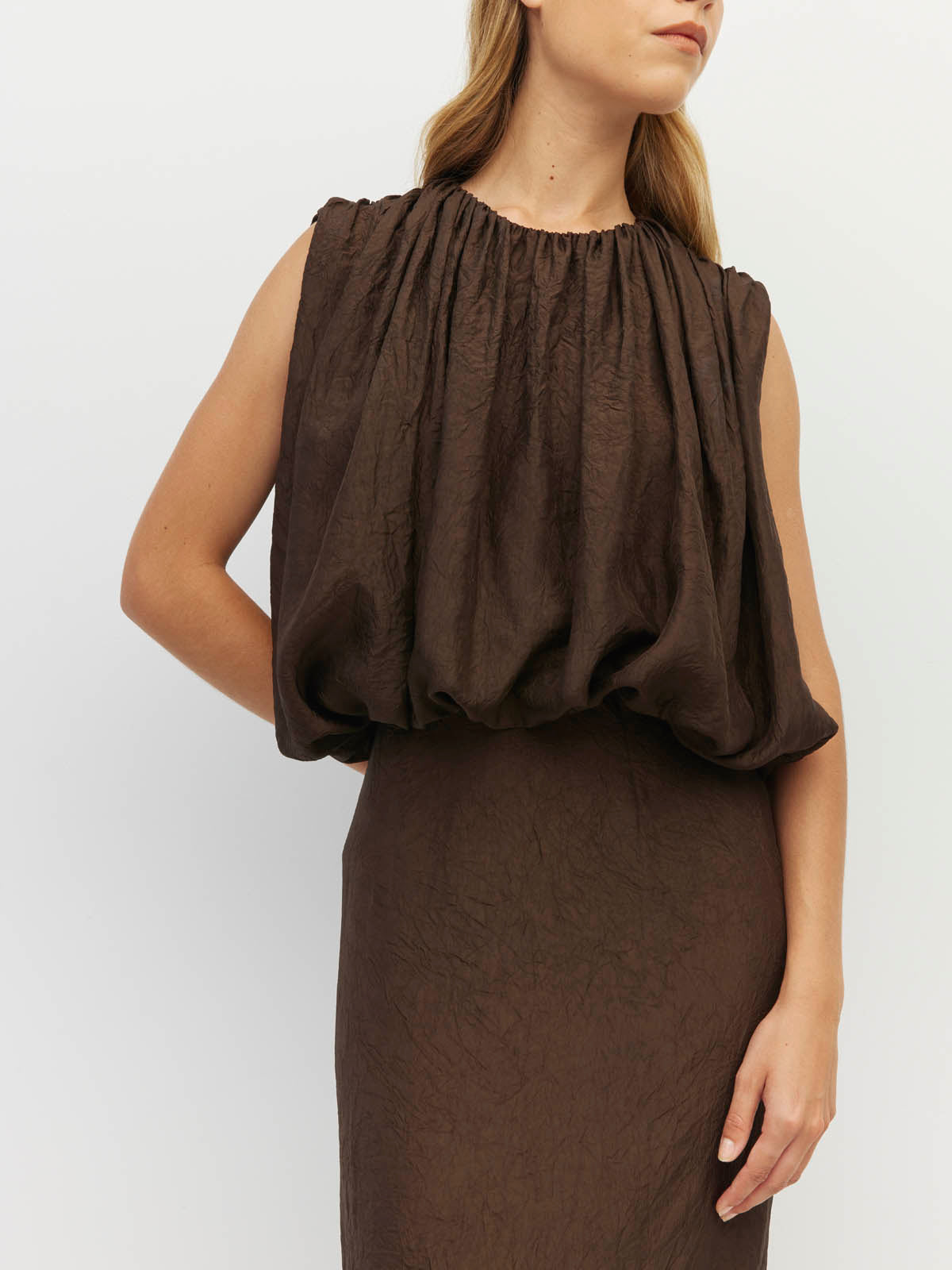 Tate Dress (Soft Matte Satin) Chocolate Crush