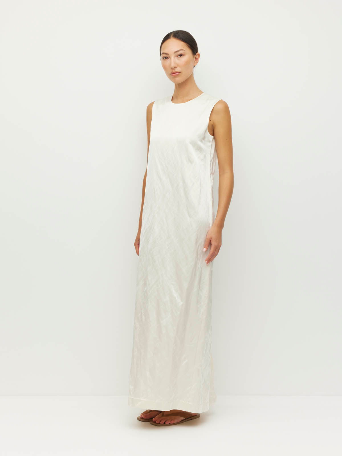 Cecilia Dress (Sculptural Satin) Antique Pearl