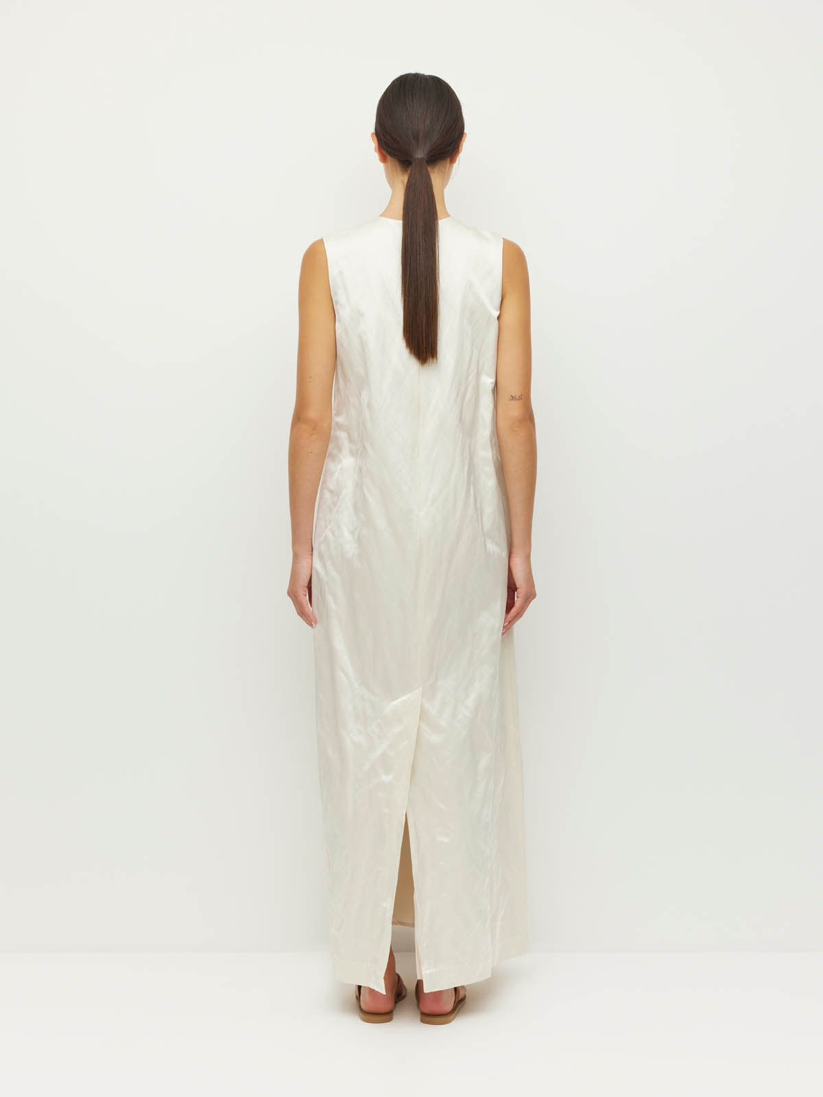 Cecilia Dress (Sculptural Satin) Antique Pearl