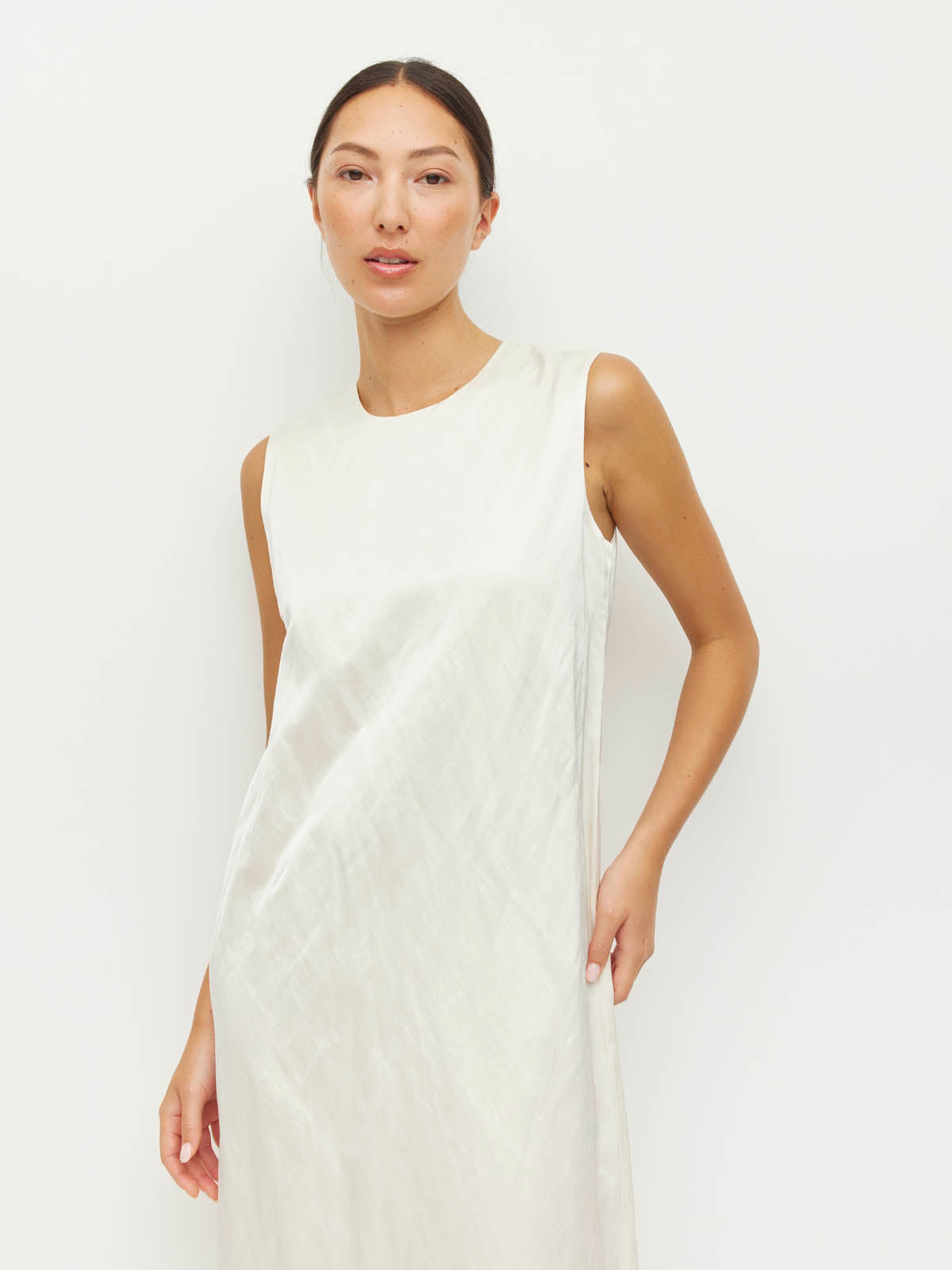 Cecilia Dress (Sculptural Satin) Antique Pearl