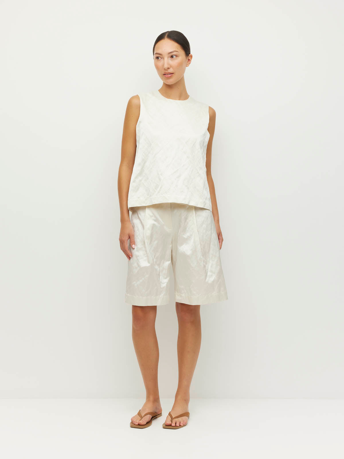 Cecilia Tank (Sculptural Satin) Antique Pearl