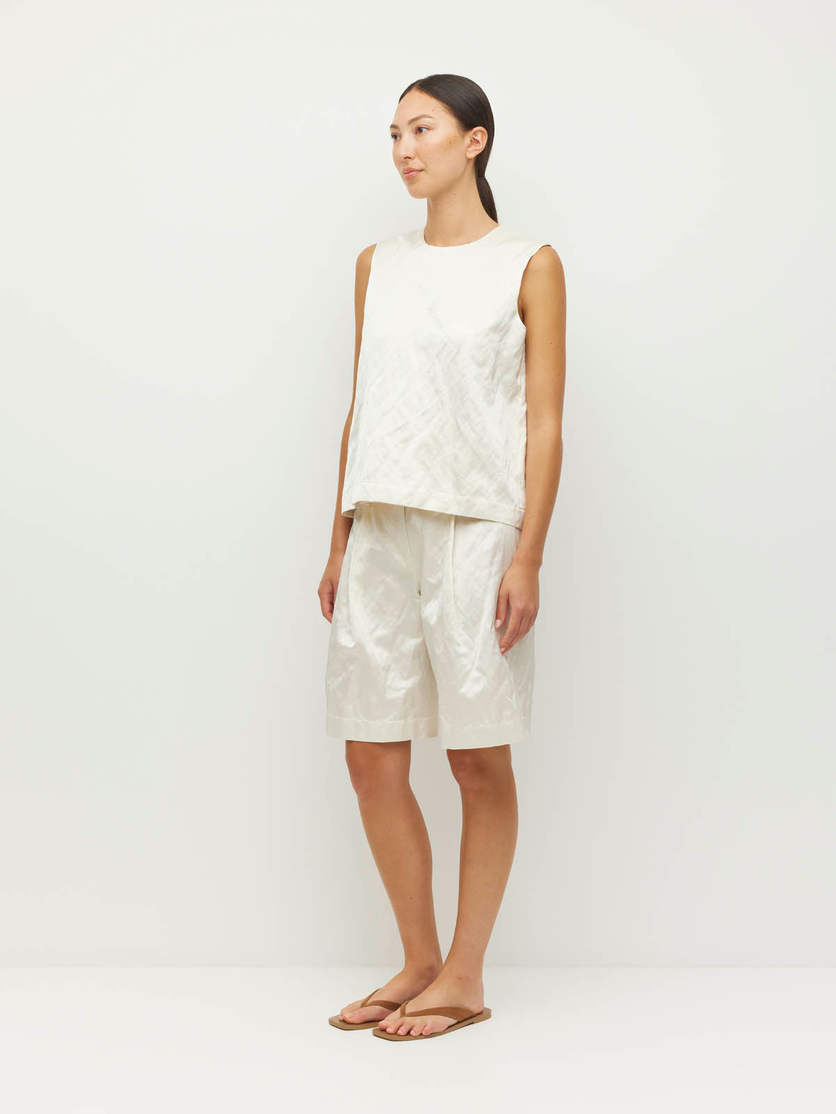 Cecilia Tank (Sculptural Satin) Antique Pearl