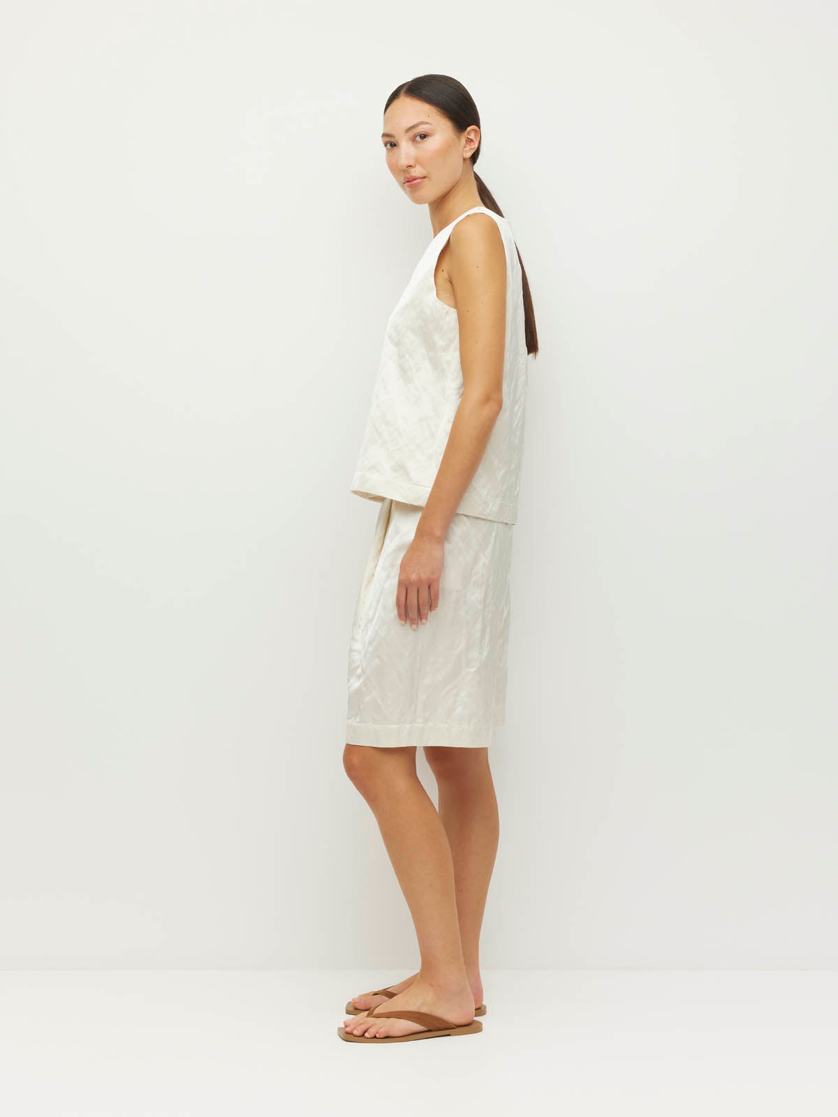 Cecilia Tank (Sculptural Satin) Antique Pearl