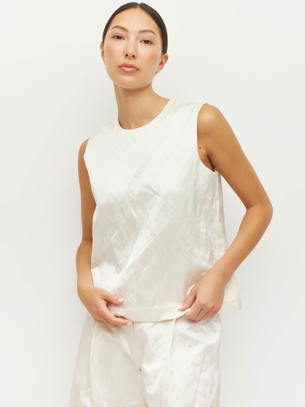 Cecilia Tank (Sculptural Satin) Antique Pearl