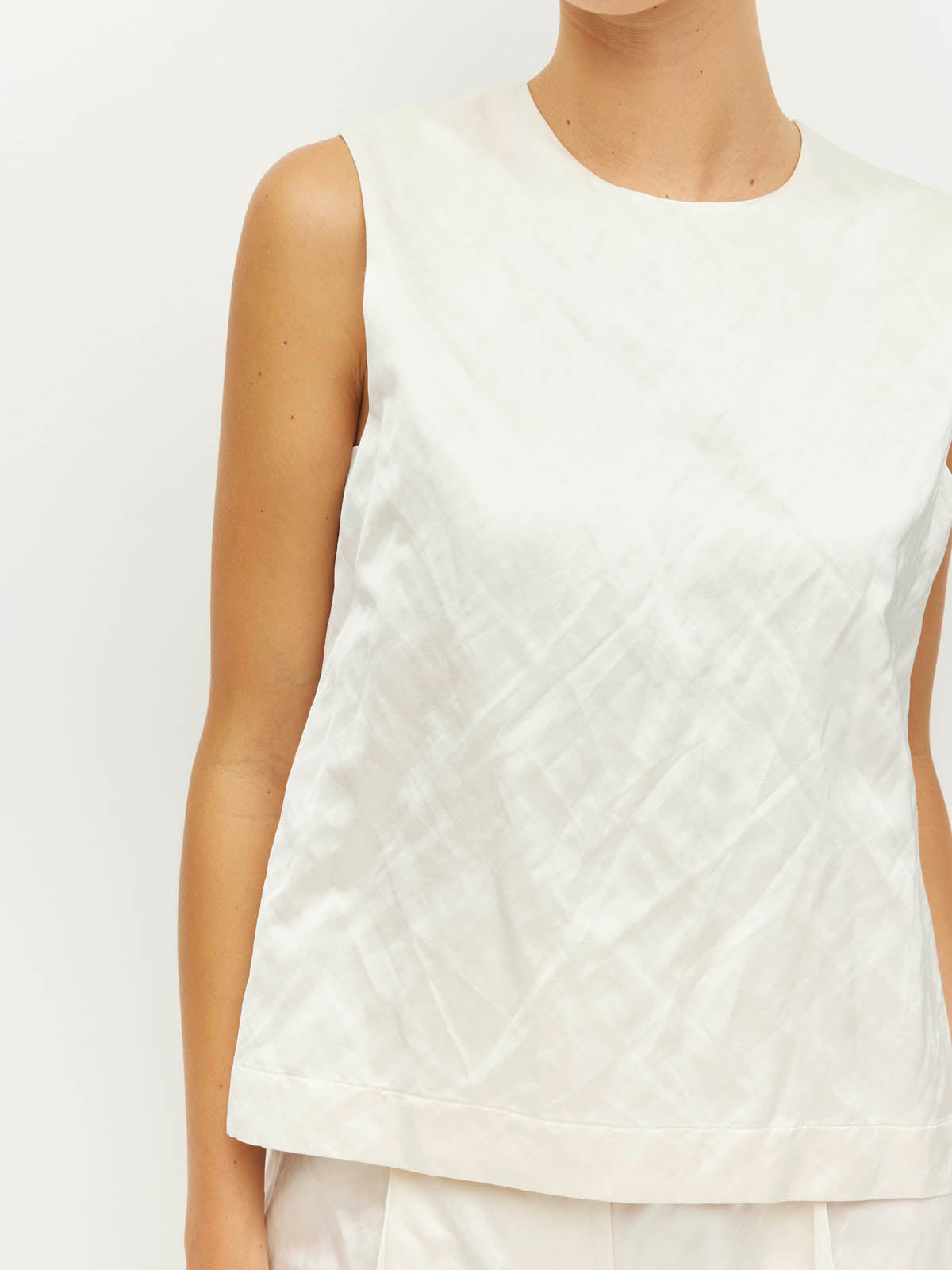 Cecilia Tank (Sculptural Satin) Antique Pearl