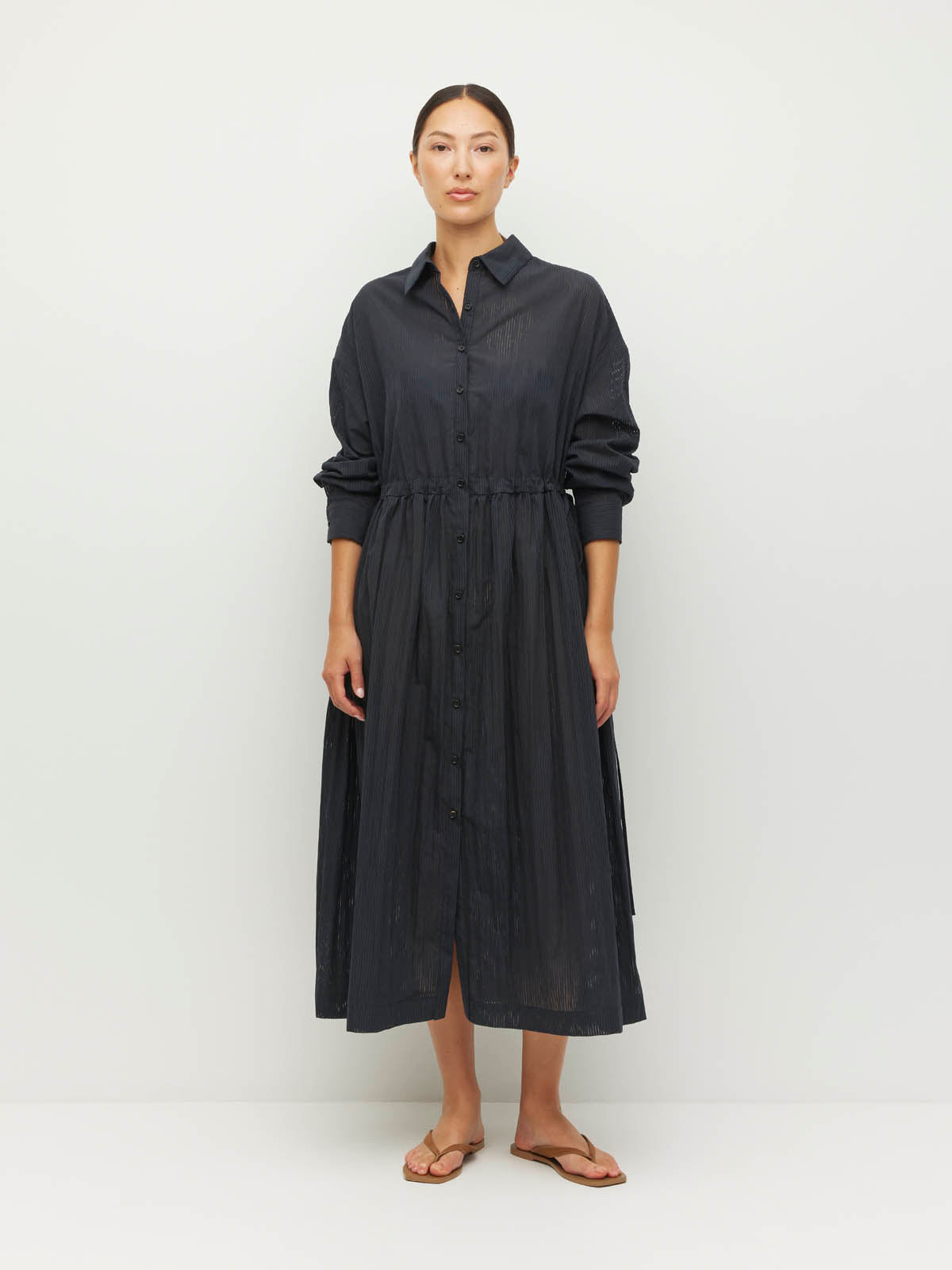 Lenora Dress (Sheer Stripe) Black