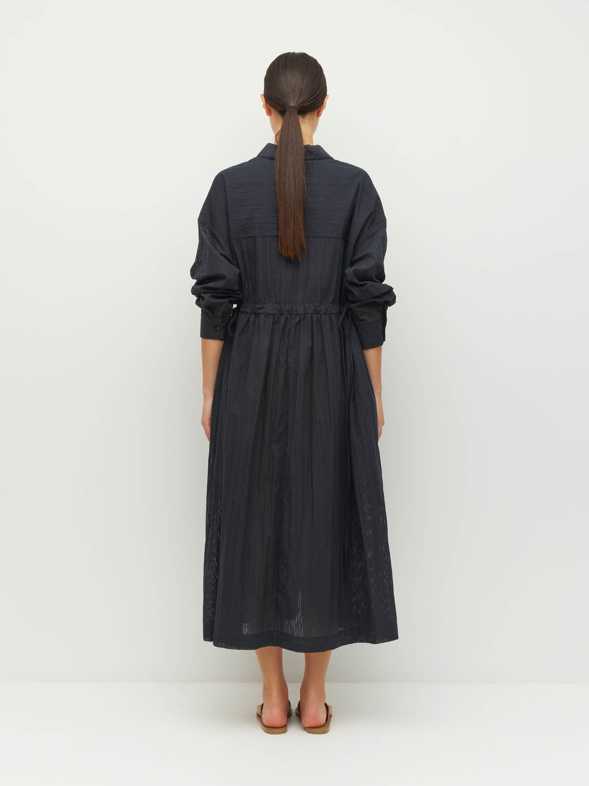Lenora Dress (Sheer Stripe) Black