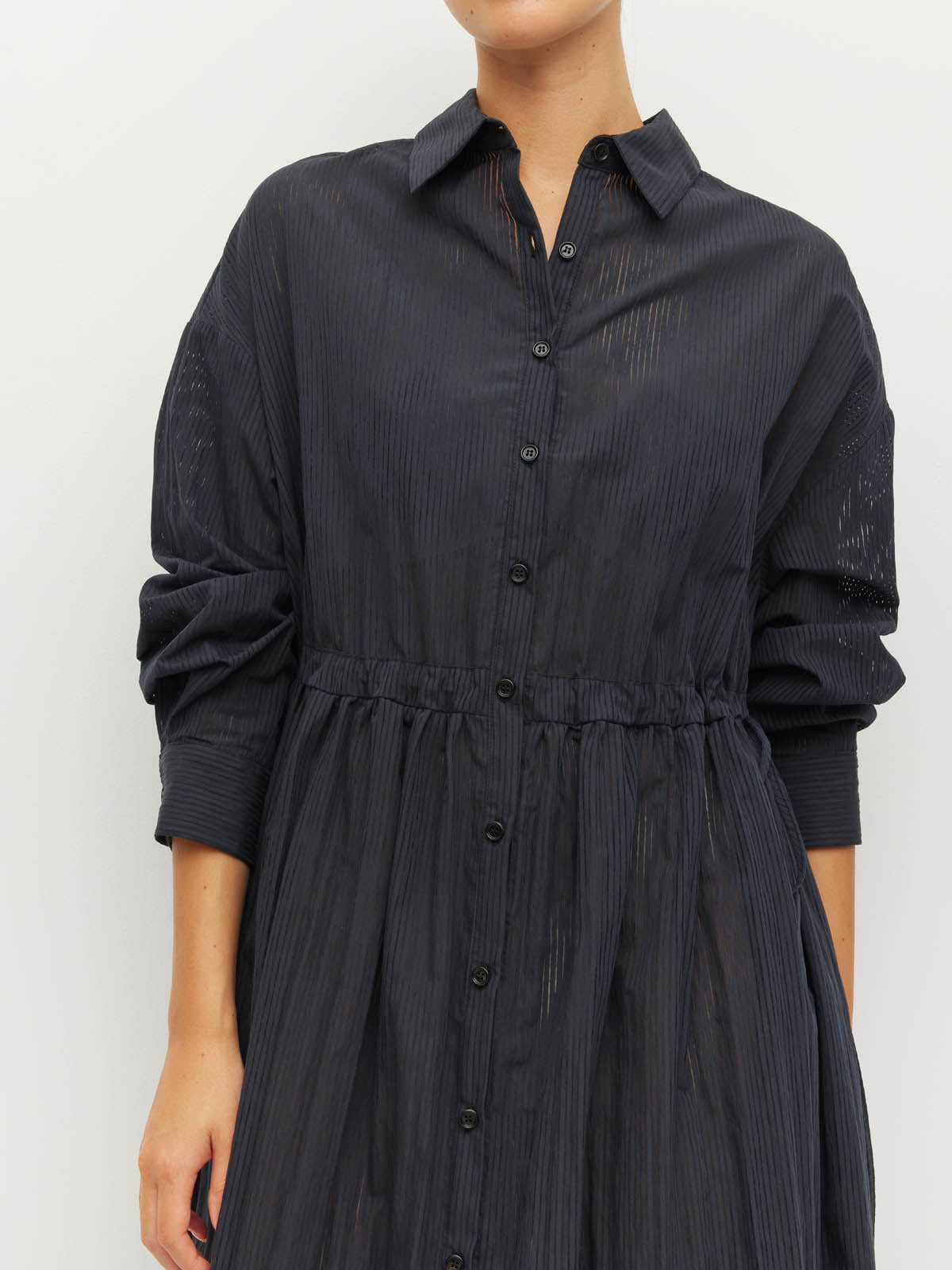 Lenora Dress (Sheer Stripe) Black