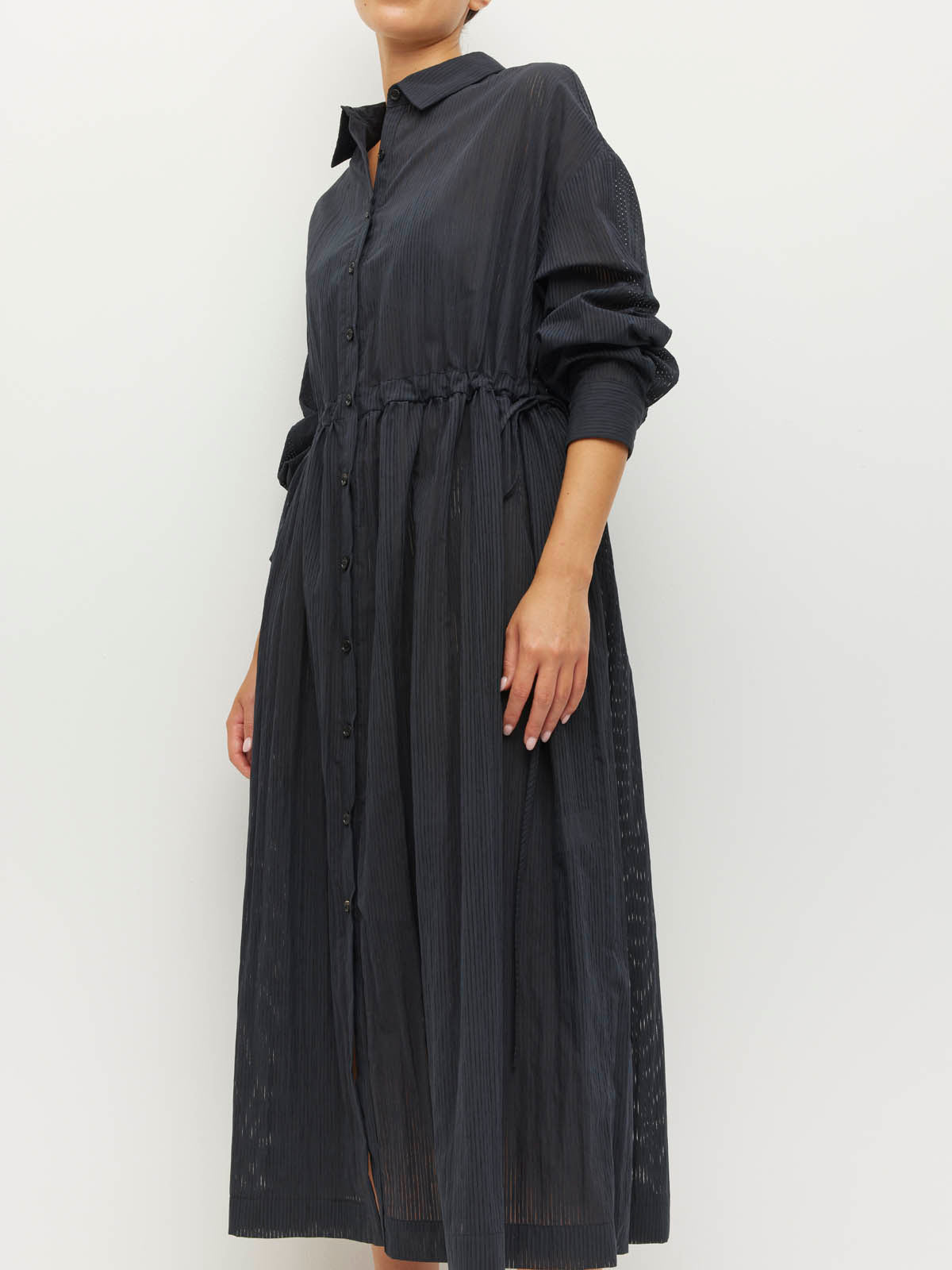 Lenora Dress (Sheer Stripe) Black