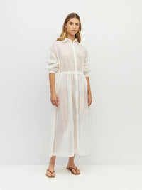 Lenora Dress (Sheer Stripe) White
