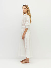 Lenora Dress (Sheer Stripe) White