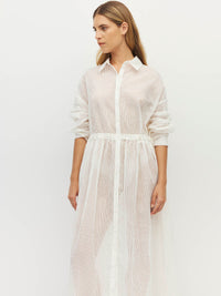 Lenora Dress (Sheer Stripe) White