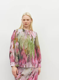 Juliette Hogan Ara Blouse (Summer Daze Crush) Rose Ripple - draping blouse with high gathered neckline and long cuffed sleeves.