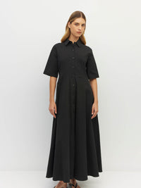Delphi Dress (Thread Line Cotton) Black Linear